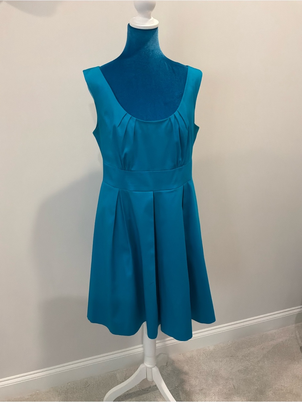 Calvin Klein Teal Pleated Waist Fit-and-Flare Dress
